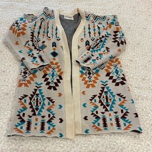 Savanna Jane Southwestern Cardigan - Cream, Brown, and Blue